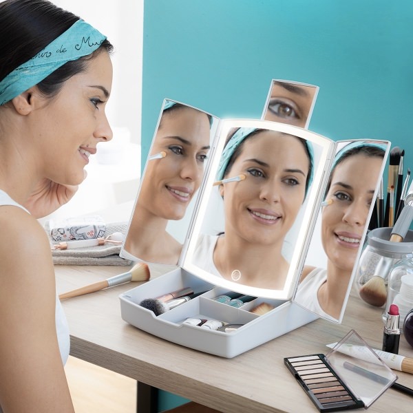 E-shop Skladacie LED zrkadlo s organizérom na make-up
