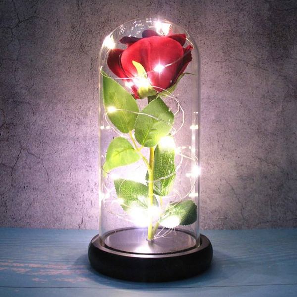 E-shop Večná ruža v skle s LED osvetlením - červená